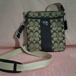 Coach Tan and Black Signature Crossbody Bag